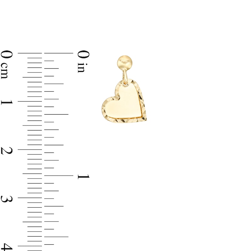 Main Image 2 of Diamond-Cut Heart Dangle Earrings in 10K Solid Gold