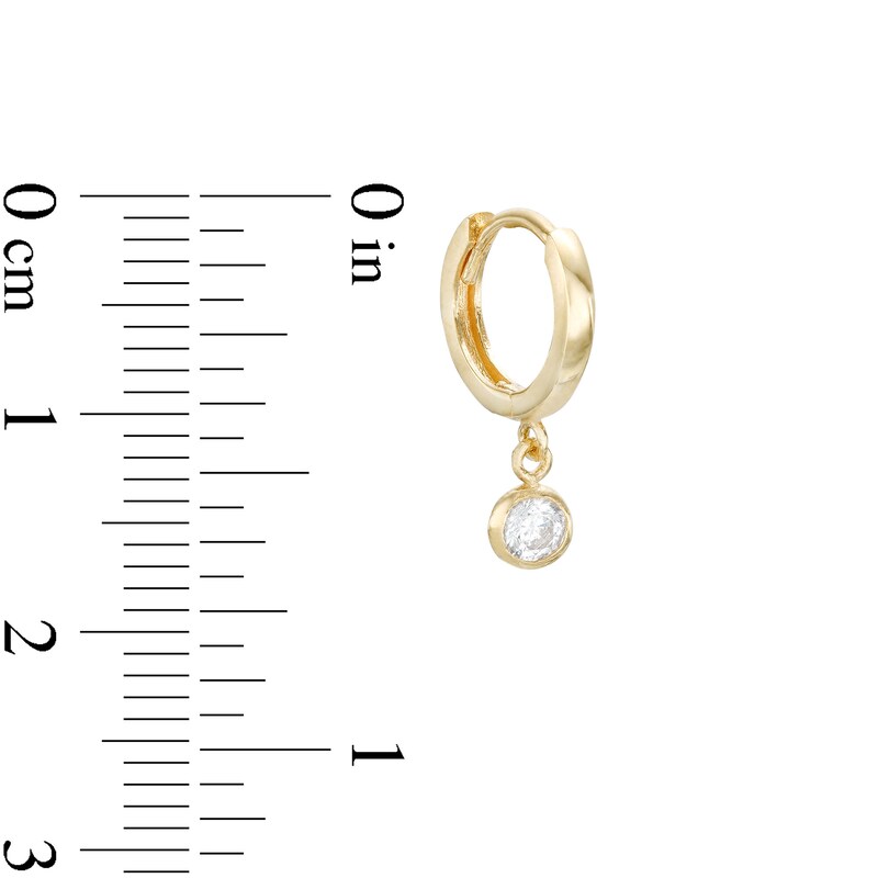 Cubic Zirconia Bezel Drop Huggie Hoop Earrings in 10K Gold