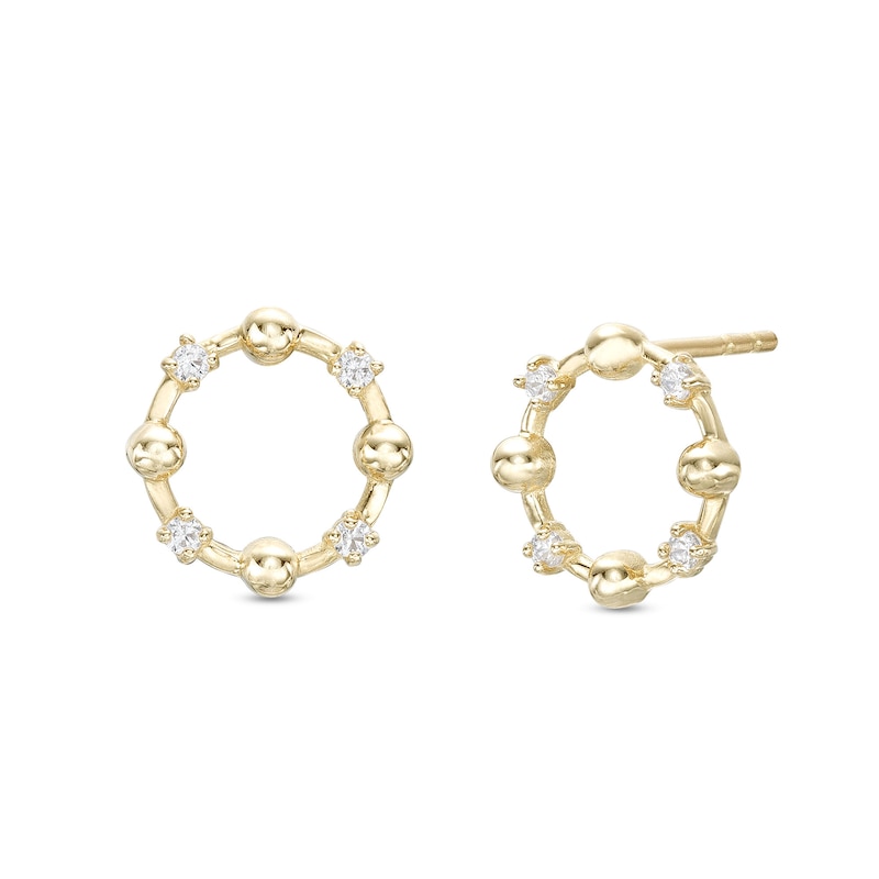 Main Image 1 of Cubic Zirconia Beaded Circle Stud Earrings in 10K Gold