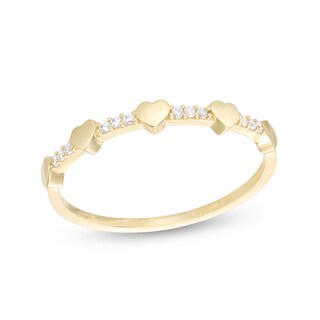 10K Gold CZ Multi-Heart Band Ring - Size 7