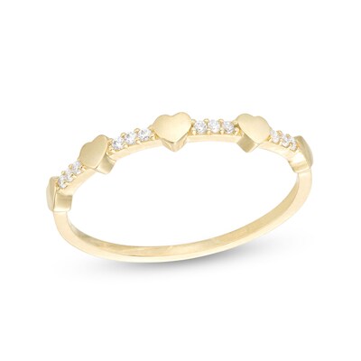10K Gold CZ Multi-Heart Band Ring - Size 7