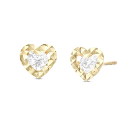 Cubic Zirconia Diamond-Cut Heart Stud Earrings in 10K Gold