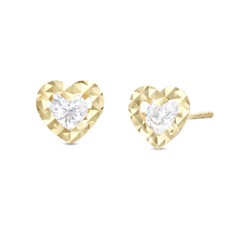 Cubic Zirconia Diamond-Cut Heart Stud Earrings in 10K Gold
