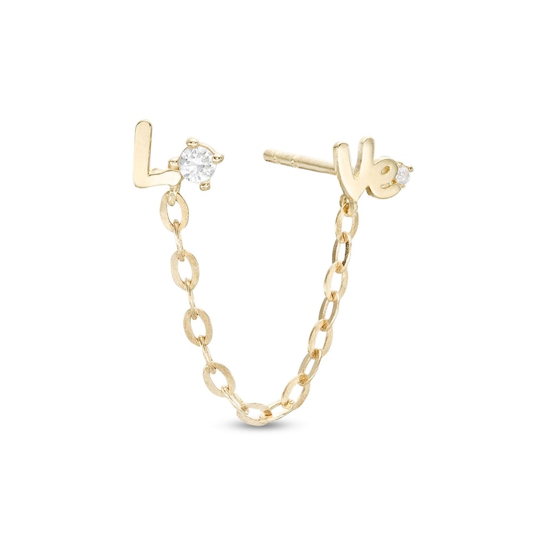 Cubic Zirconia Love Chain Single Earring in 10K Semi-Solid Gold