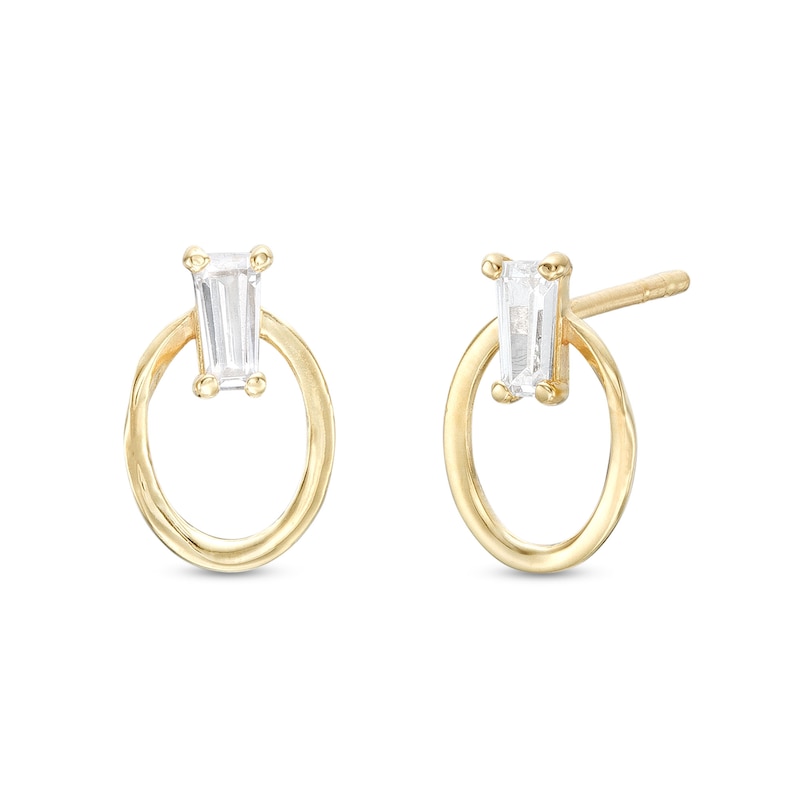Cubic Zirconia Tapered Circle Stud Earrings in 10K Gold