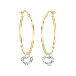 10K Gold Bonded Sterling Silver CZ Heart Dangle Oval Hoops
