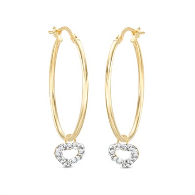 10K Gold Bonded Sterling Silver CZ Heart Dangle Oval Hoops