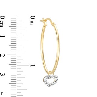 10K Gold Bonded Sterling Silver CZ Heart Dangle Oval Hoops