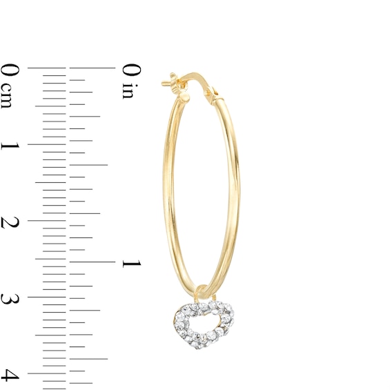 10K Gold Bonded Sterling Silver CZ Heart Dangle Oval Hoops