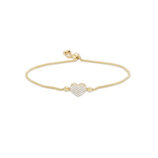 Made in Italy Cubic Zirconia Double Heart Outline Bolo Bracelet in 10K Solid Gold - 9