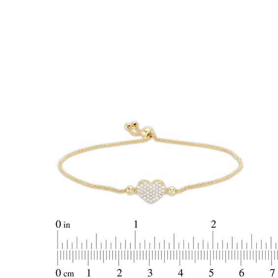 Cubic Zirconia Heart Bolo Bracelet in 10K Gold