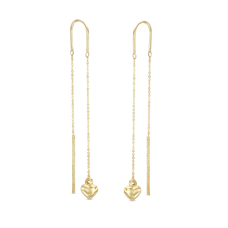 Heart Threader Earrings in 10K Gold
