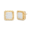 1/10 CT. T.W. Diamond Rope Edge Cube Stud Earrings in Sterling Silver with 14K Gold Plate