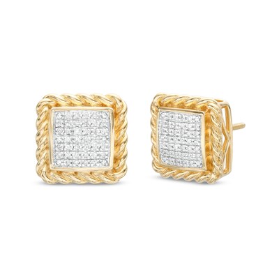 1/10 CT. T.W. Diamond Rope Edge Cube Stud Earrings in Sterling Silver with 14K Gold Plate