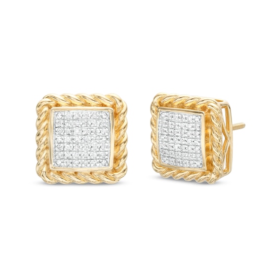 1/10 CT. T.W. Diamond Rope Edge Cube Stud Earrings in Sterling Silver with 14K Gold Plate