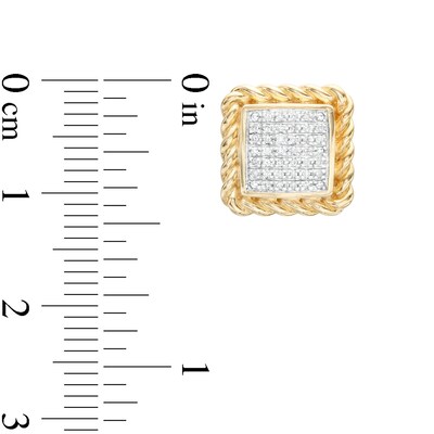 1/10 CT. T.W. Diamond Rope Edge Cube Stud Earrings in Sterling Silver with 14K Gold Plate