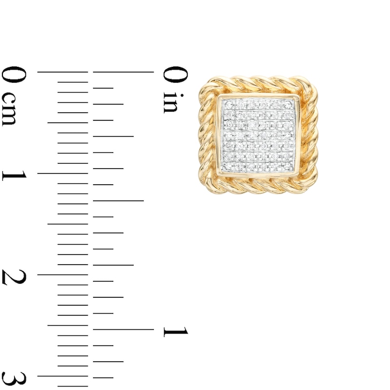 1/10 CT. T.W. Diamond Rope Edge Cube Stud Earrings in Sterling Silver with 14K Gold Plate