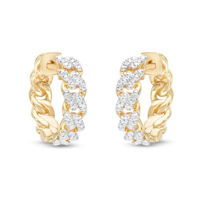 ​​​​​​​1/20 CT. T.W. Diamond Cuban Chain Huggie Hoop Earrings in Sterling Silver with 14K Gold Plate