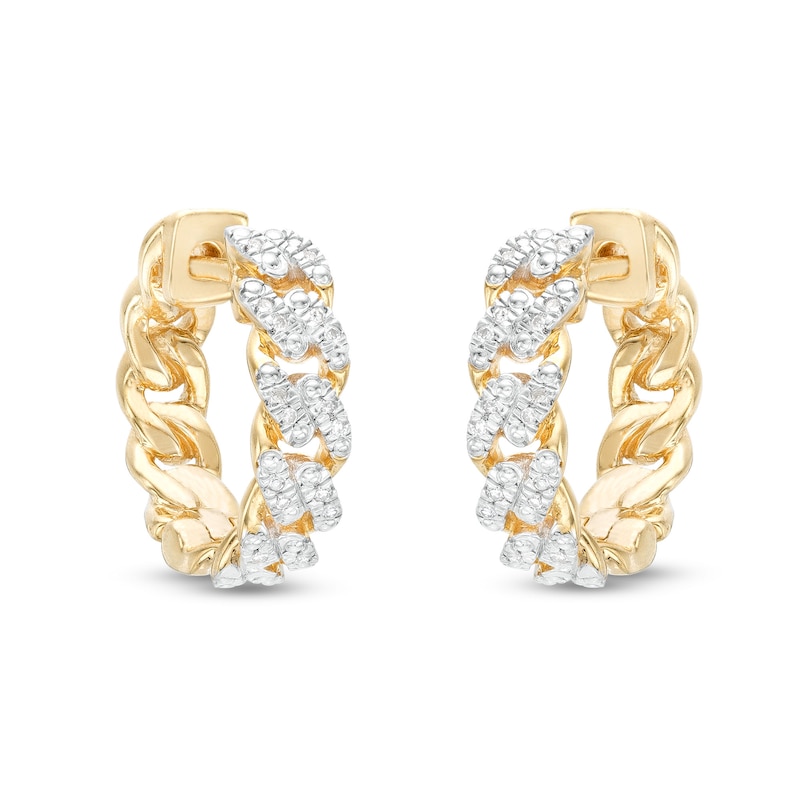 1/20 CT. T.W. Diamond Cuban Chain Huggie Hoop Earrings in Sterling Silver with 14K Gold Plate