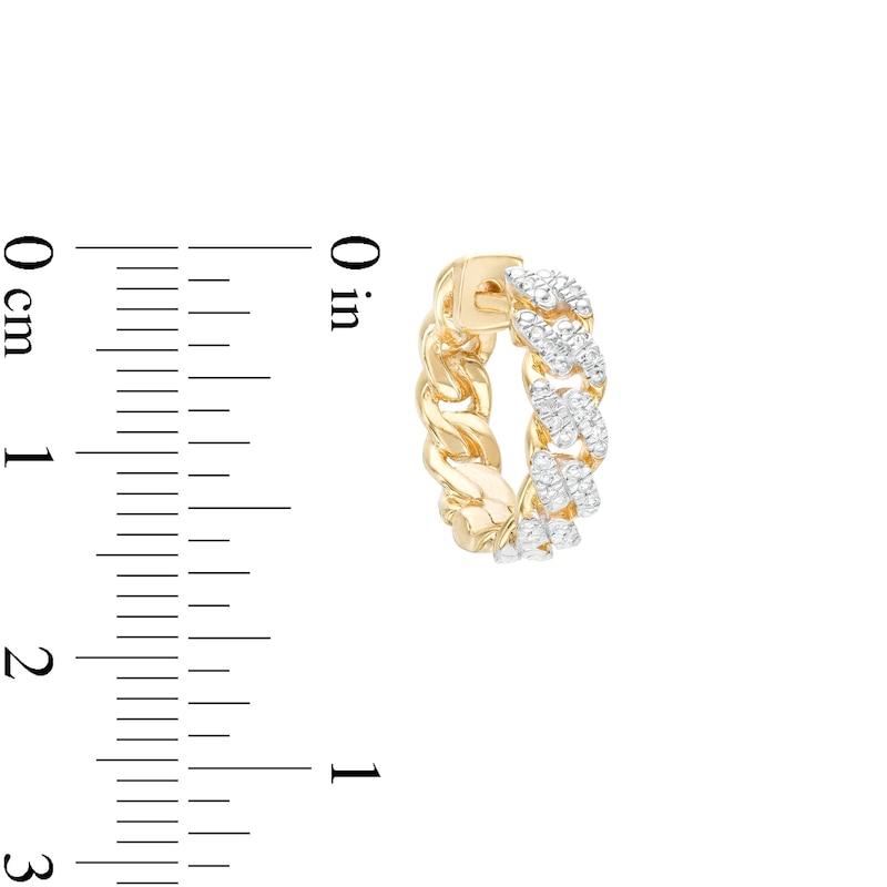 Main Image 2 of ​​​​​​​1/20 CT. T.W. Diamond Cuban Chain Huggie Hoop Earrings in Sterling Silver with 14K Gold Plate