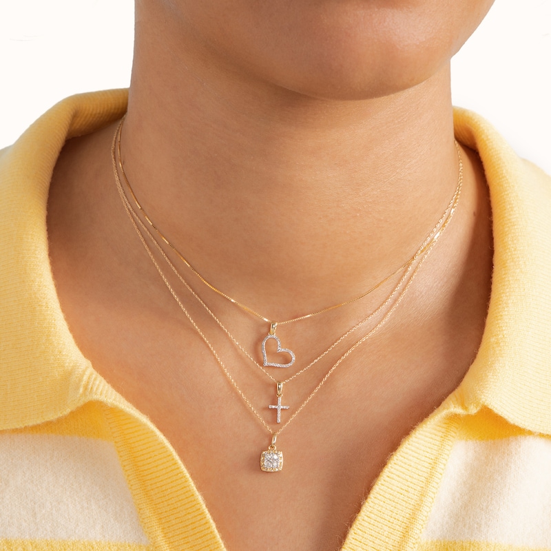 Main Image 3 of 10K Gold 1/20 CT. T.W. Diamond Heart Necklace Charm