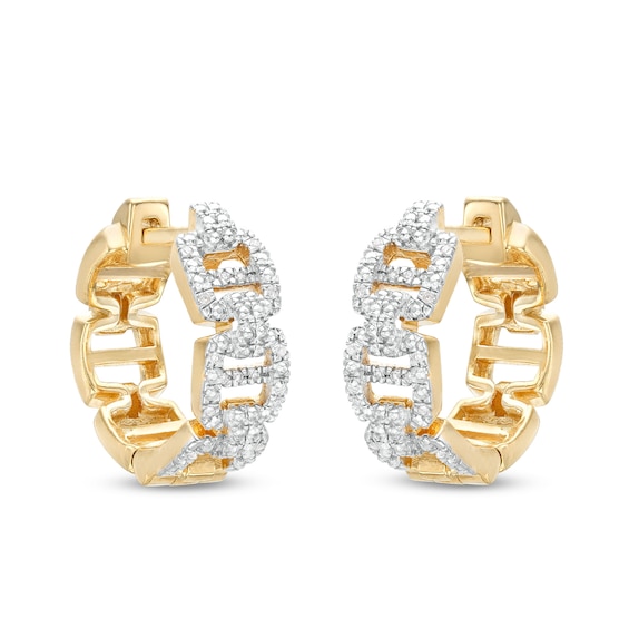 ​​​​​​​1/20 CT. T.W. Diamond Buckle Huggie Hoop Earrings in Sterling Silver with14K Gold Plate