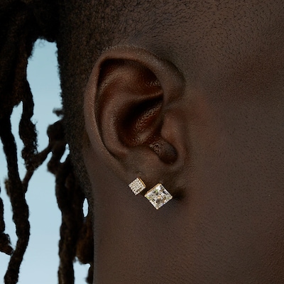 Diamond Accent Square Stud Earrings in Sterling Silver with 14K Gold Plate