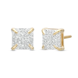 1/20 CT. T.W. Diamond Long Prong Cube Stud Earrings in Sterling Silver with 14K Gold Plate