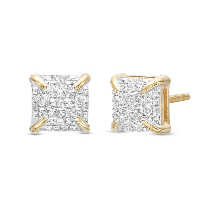1/20 CT. T.W. Diamond Long Prong Cube Stud Earrings in Sterling Silver with 14K Gold Plate