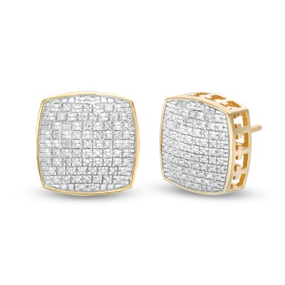 1/10 CT. T.W. Diamond Cube Stud Earrings in Sterling Silver with 14K Gold Plate