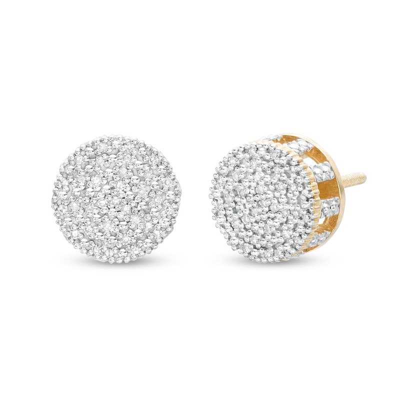 Main Image 1 of 1/10 CT. T.W. Diamond Round Raised Edge Stud Earrings in Sterling Silver with 14K Gold Plate