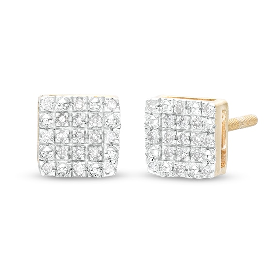 1/20 CT. T.W. Diamond Pavé Square Stud Earrings in Sterling Silver with 14K Gold Plate