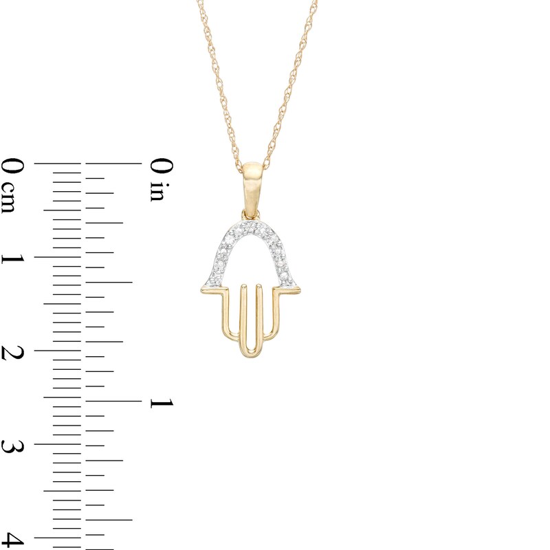 Main Image 2 of 1/10 CT. T.W. Diamond Hamsa Pendant Necklace in 10K Gold