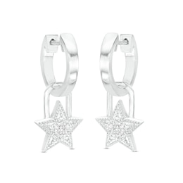 ​​​​​​​1/20 CT. T.W. Diamond Star Dangle Huggies in Sterling Silver