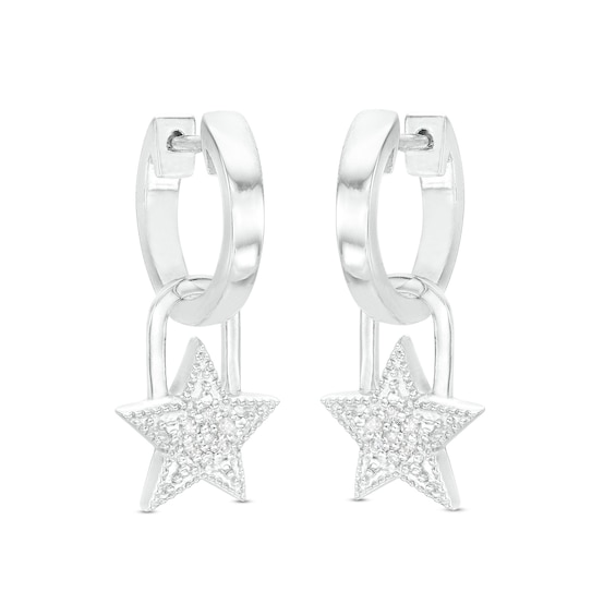 ​​​​​​​1/20 CT. T.W. Diamond Star Dangle Huggies in Sterling Silver