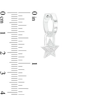 Sterling Silver 1/20 CT. T.W. Diamond Star Dangle Huggie Hoops
