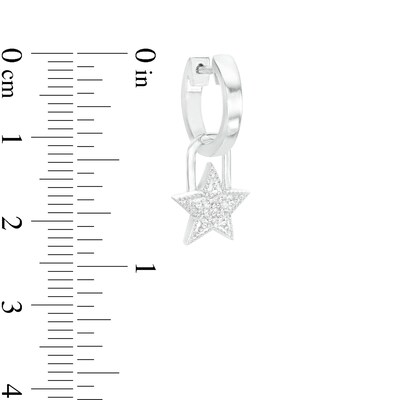 Sterling Silver 1/20 CT. T.W. Diamond Star Dangle Huggie Hoops