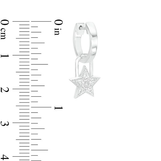 Sterling Silver 1/20 CT. T.W. Diamond Star Dangle Huggie Hoops