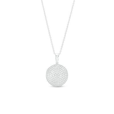 Diamond Accent Beaded Circle Pendant Necklace in Sterling Silver