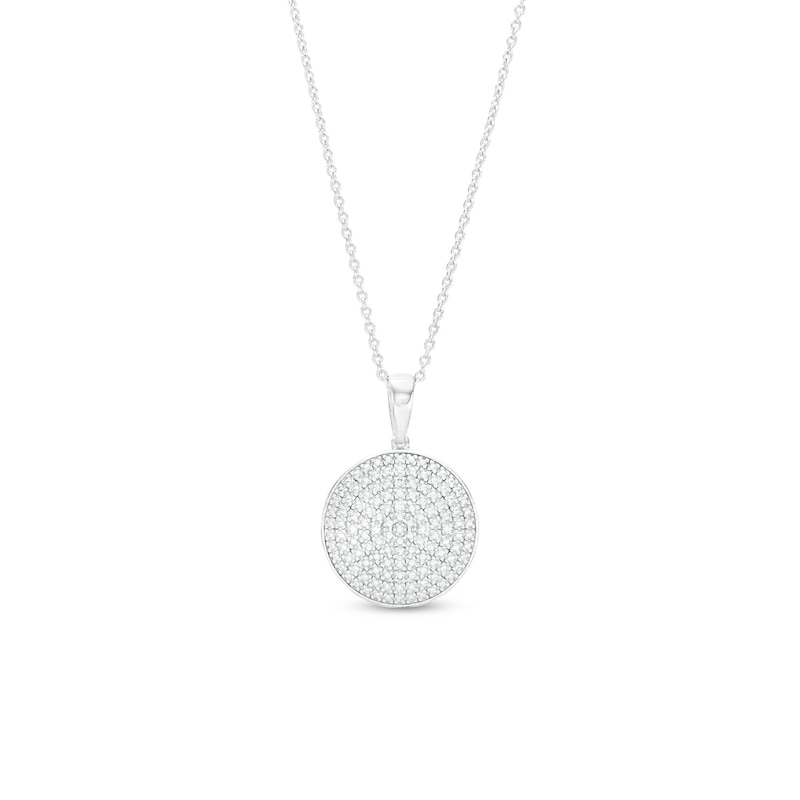 Diamond Accent Beaded Circle Pendant Necklace in Sterling Silver