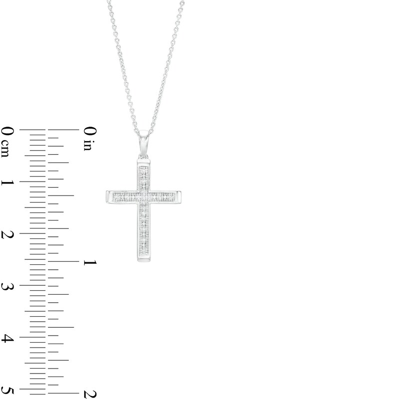 Main Image 2 of 1/20 CT. T.W. Diamond Cross Necklace in Sterling Silver