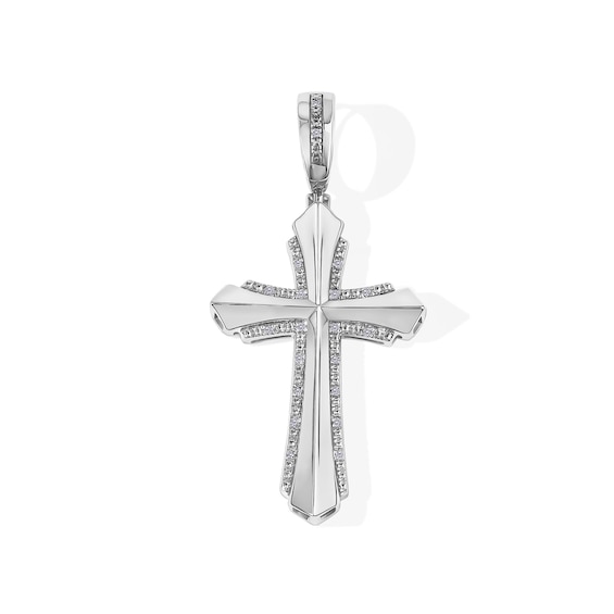 1/10 CT. T.W. Diamond Cross Necklace Charm in Sterling Silver