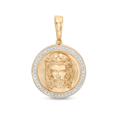 1/5 CT. T.W. Diamond Jesus Head Medallion Necklace Charm in Sterling Silver with 14K Gold Plate