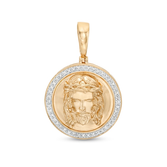 1/5 CT. T.W. Diamond Jesus Head Medallion Necklace Charm in Sterling Silver with 14K Gold Plate