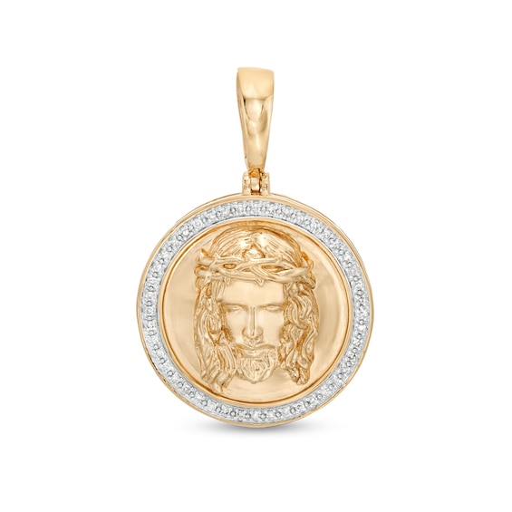 1/5 CT. T.W. Diamond Jesus Head Medallion Necklace Charm in Sterling Silver with 14K Gold Plate