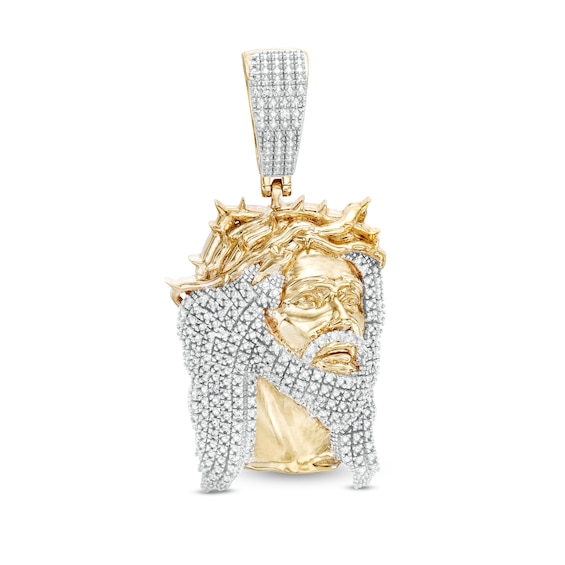 1/20 CT. T.W. Diamond Jesus Crown Necklace Charm in Sterling Silver with 14K Gold Plate