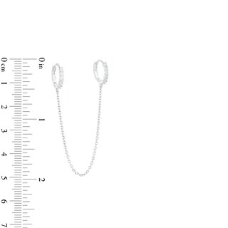 Cubic Zirconia Double Chain Huggie Hoop and Stud Earring Set in Solid Sterling Silver