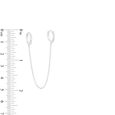 Cubic Zirconia Double Chain Huggie Hoop and Stud Earring Set in Solid Sterling Silver