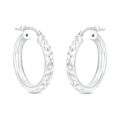 15mm Diamond-Cut Hinged Hoop Earrings in Hollow Sterling Silver