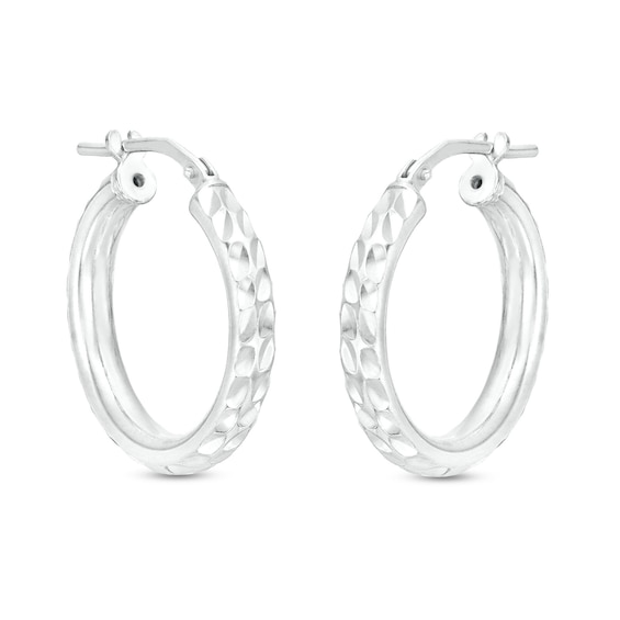 15mm Diamond-Cut Hinged Hoop Earrings in Hollow Sterling Silver